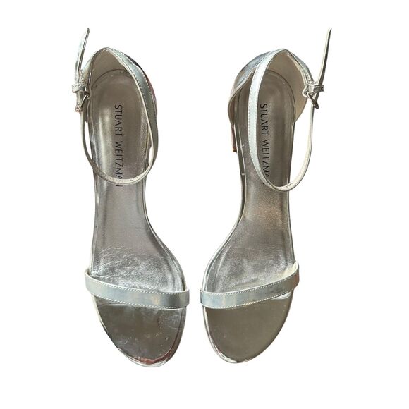 STUART WEITZMAN Amelina Silver Block Heel Sandal Sz 40 (US 10) - Picture 4 of 6